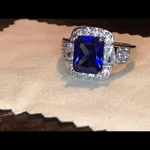 CZ Promise Ring Dark Blue Topaz Emerald cushion 6
